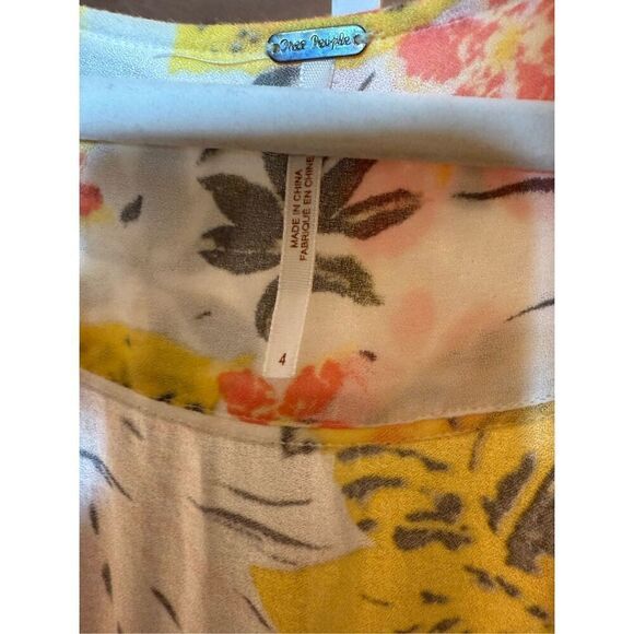 Free People Part Time Lover Floral Tie Front Mini Dress Sz 4 yellow gray - Picture 4 of 10